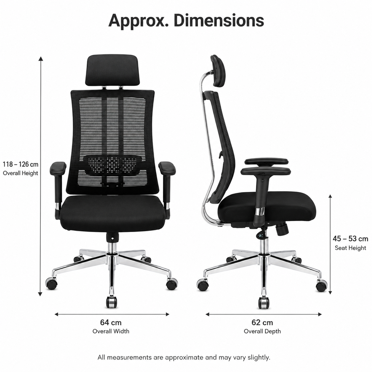 Ergonomic Mesh Executive Office Chair – High-Back Desk Chair with Adjustable Headrest, Lumbar Support, 360° Swivel Chrome Base & Padded Height-Adjustable Armrests (Black)