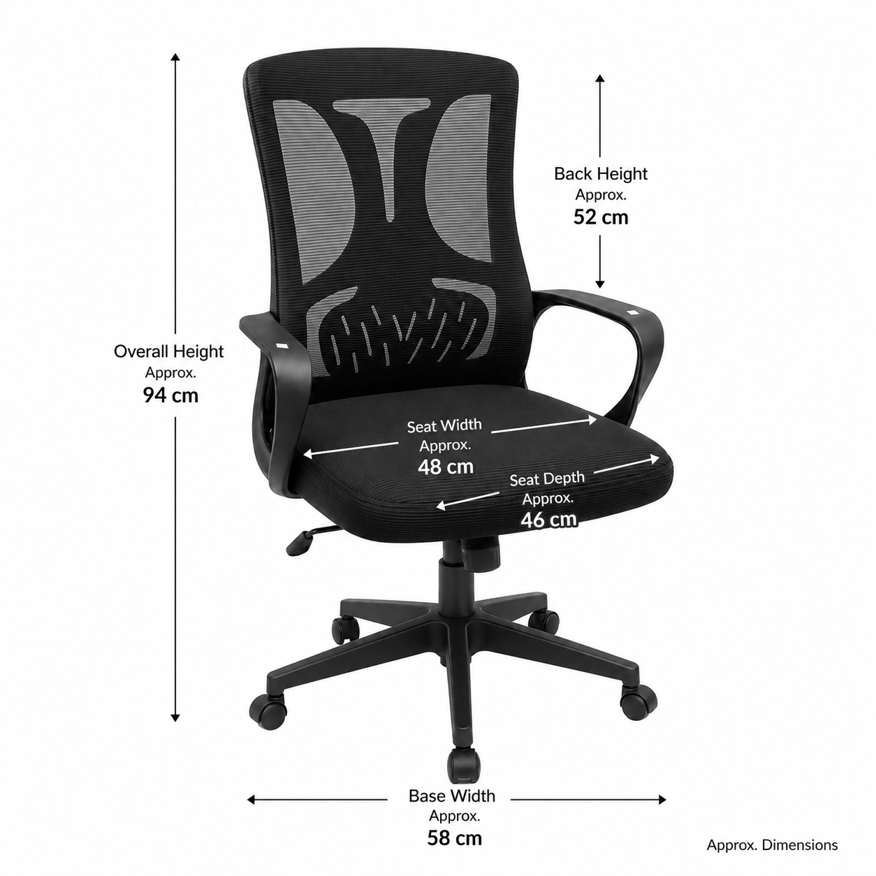 Ergonomic Mesh Office Chair Mid-Back Desk Task Chair with Built-In Lumbar Support, Comfort Padded Seat, 360° Swivel Workstation for Home Office & Study