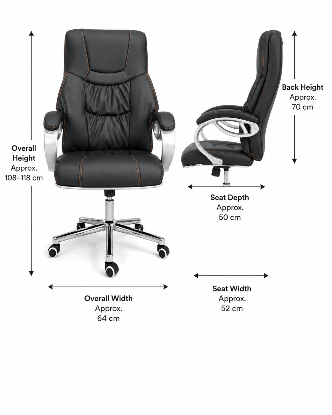 Luxury High-Back Executive Office Chair – Ergonomic PU Leather Desk Chair with Contrast Stitching, Comfortable Padded Armrests & Chrome Swivel Base for Boss, Home Office