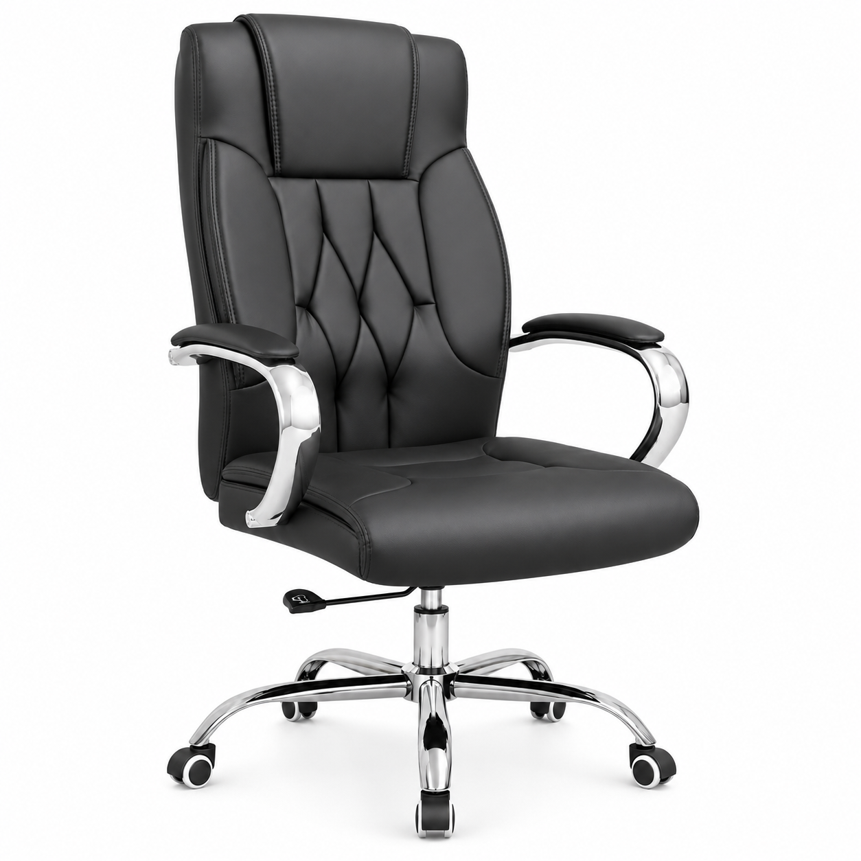 Premium Executive Office Chair High-Back Padded Luxury Desk Chair with Chrome Armrests, Diamond Tufted Design & 360° Swivel Base (Black)