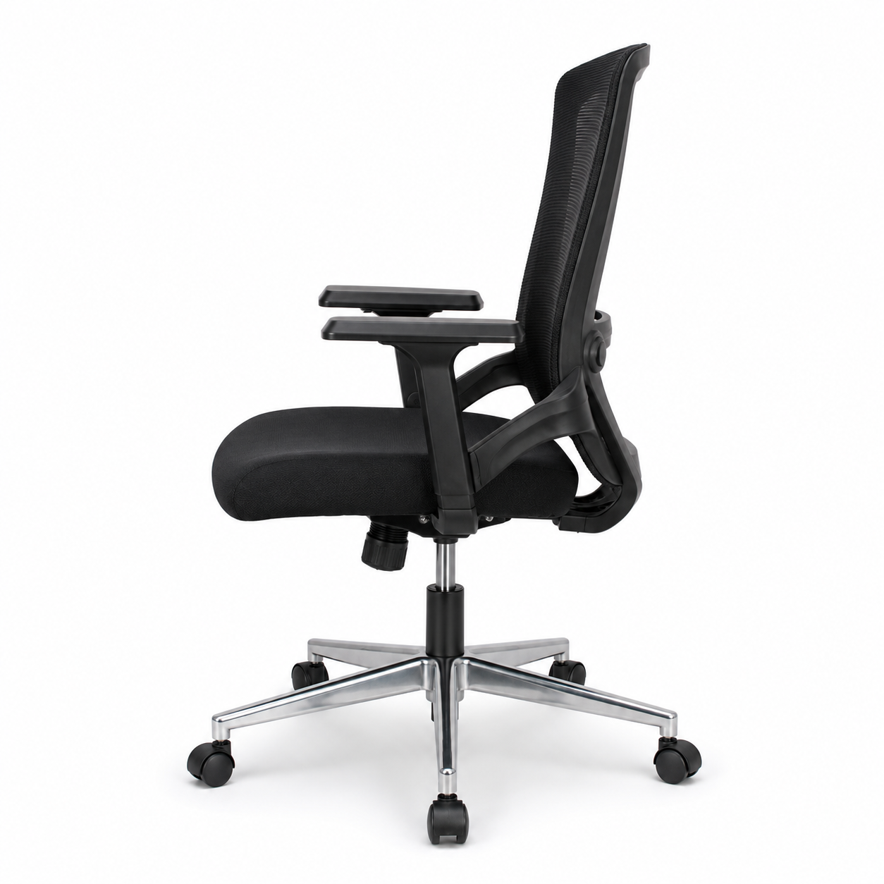 Ergonomic Mesh Office Chair Mid-Back Desk Chair with Built-In Lumbar Support, Comfort Padded Cushion, 360° Swivel Chrome 5-Star Base for Home Office, Workspace (Black)