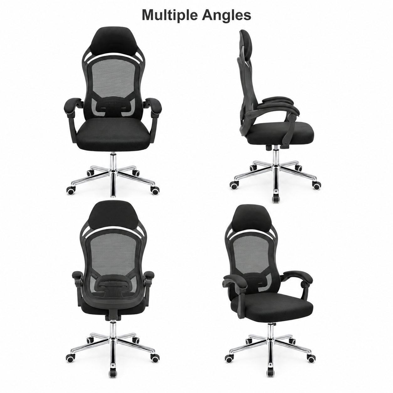 Ergonomic Mesh Executive Office Chair High-Back Desk Chair with Integrated Headrest, Lumbar Support, 360° Swivel Chrome Base & Padded Armrests (Black)
