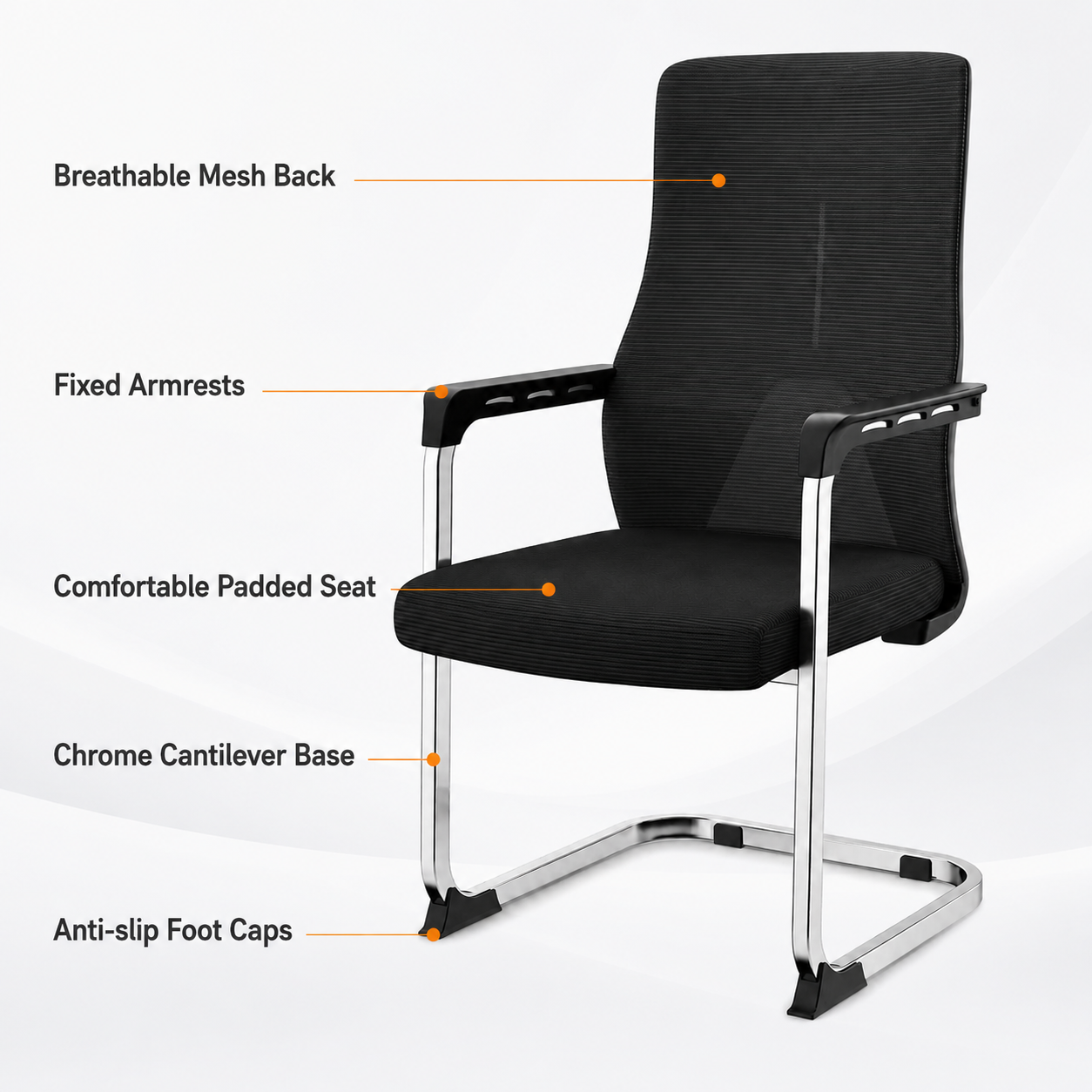 Ergonomic Mesh Office Chair - High Back Executive Desk Chair with Lumbar Support, Padded Sponge Cushion & Chrome Cantilever Base for Conference Room