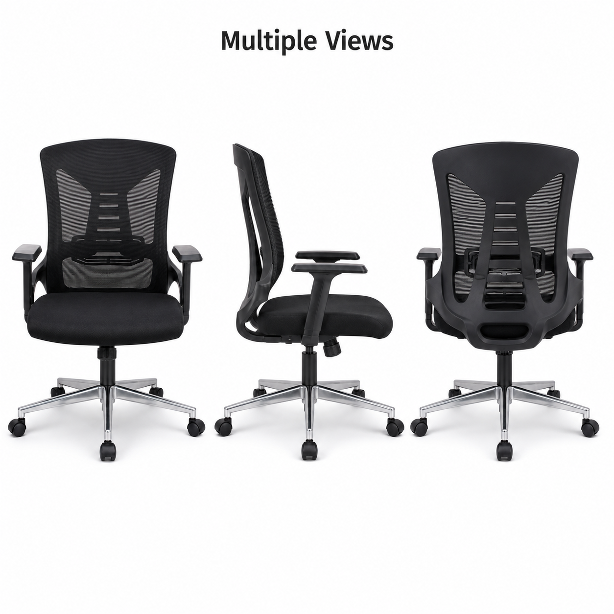 Ergonomic Mesh Office Chair Mid-Back Desk Chair with Built-In Lumbar Support, Comfort Padded Cushion, 360° Swivel Chrome 5-Star Base for Home Office, Workspace (Black)