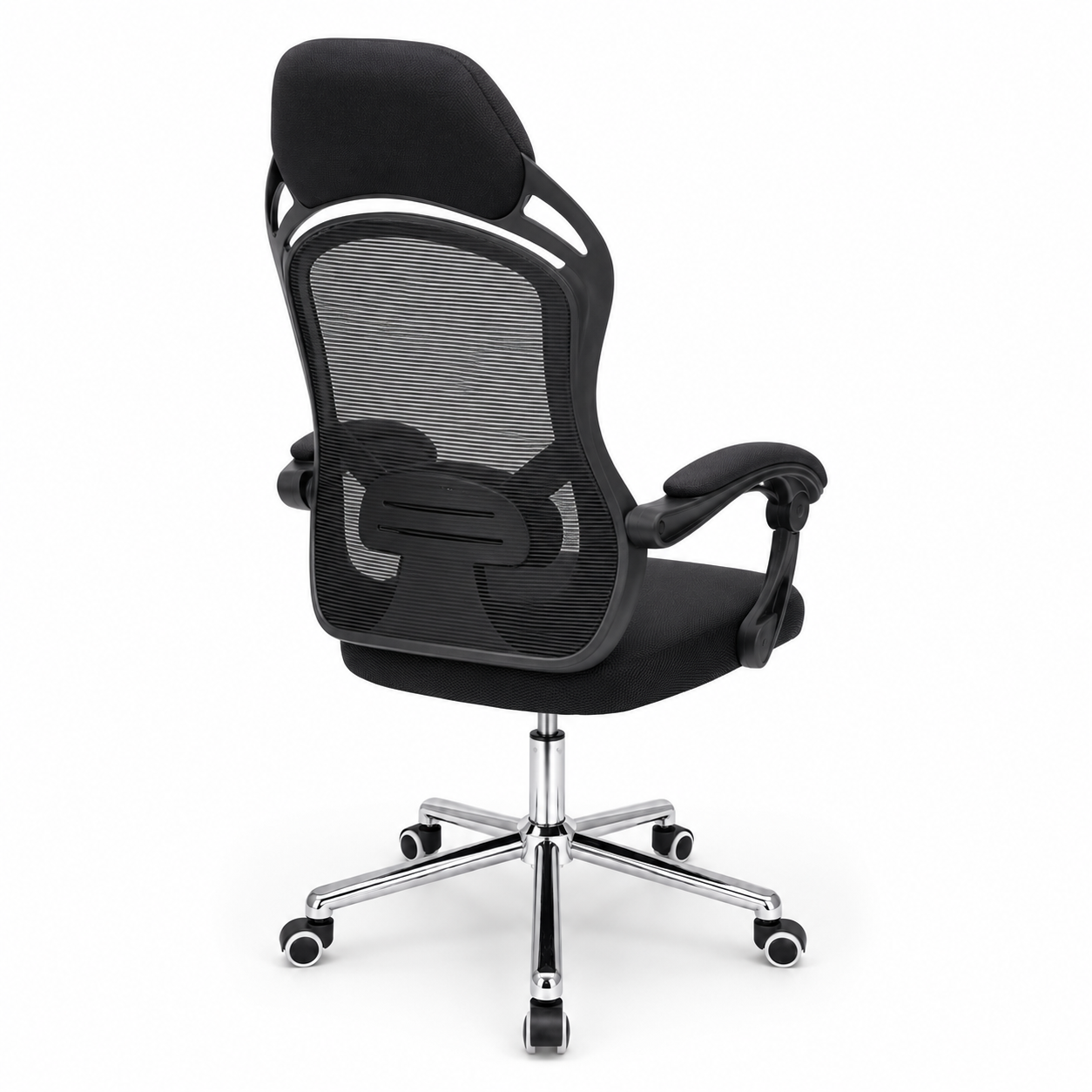 Ergonomic Mesh Executive Office Chair High-Back Desk Chair with Integrated Headrest, Lumbar Support, 360° Swivel Chrome Base & Padded Armrests (Black)