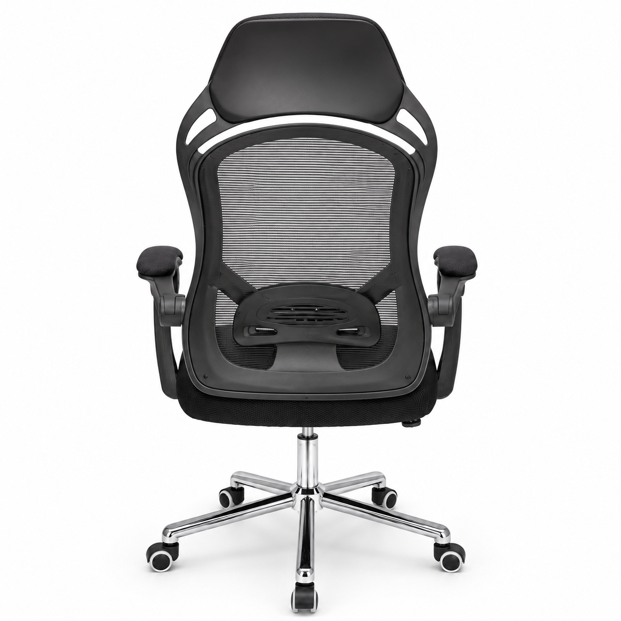 Ergonomic Mesh Executive Office Chair High-Back Desk Chair with Integrated Headrest, Lumbar Support, 360° Swivel Chrome Base & Padded Armrests (Black)
