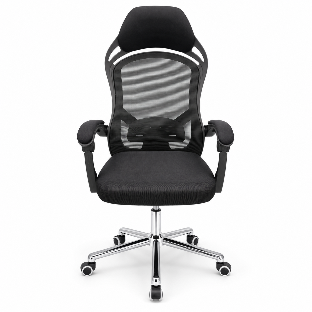 Ergonomic Mesh Executive Office Chair High-Back Desk Chair with Integrated Headrest, Lumbar Support, 360° Swivel Chrome Base & Padded Armrests (Black)