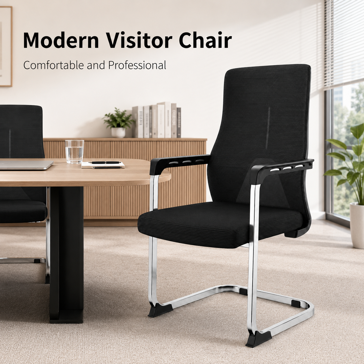 Ergonomic Mesh Office Chair - High Back Executive Desk Chair with Lumbar Support, Padded Sponge Cushion & Chrome Cantilever Base for Conference Room