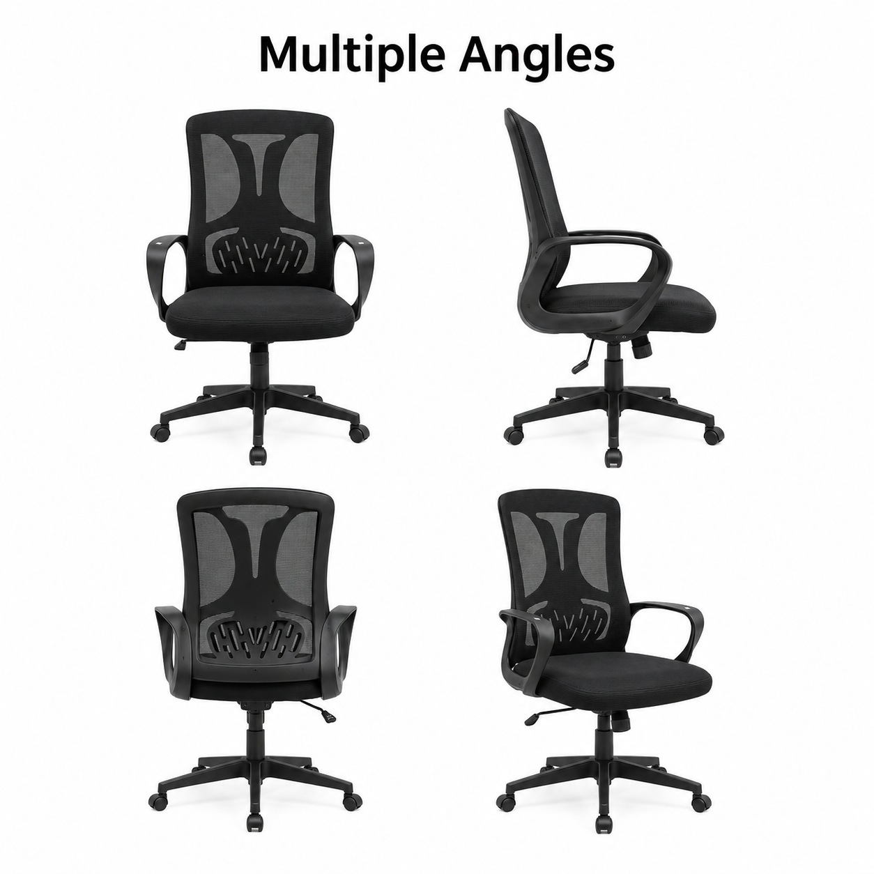 Ergonomic Mesh Office Chair Mid-Back Desk Task Chair with Built-In Lumbar Support, Comfort Padded Seat, 360° Swivel Workstation for Home Office & Study