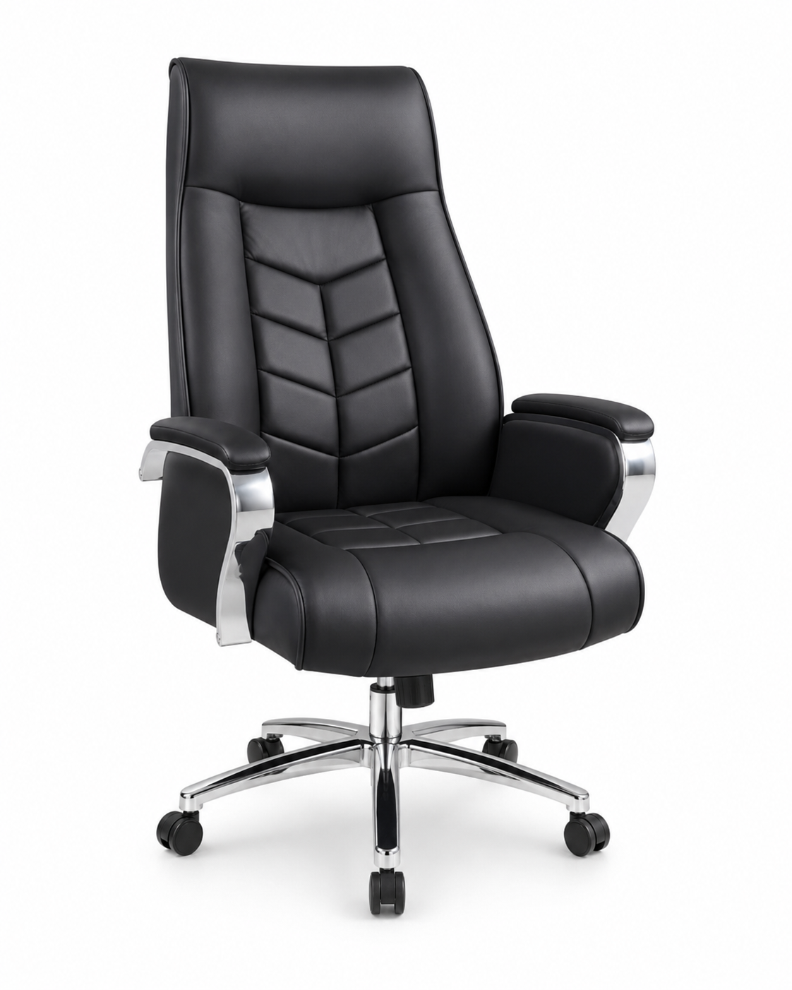 Premium Executive Office Chair – High-Back Ergonomic Desk Chair with Tiered Lumbar Support, Chrome Armrests & 360° Swivel Base (Midnight Black)