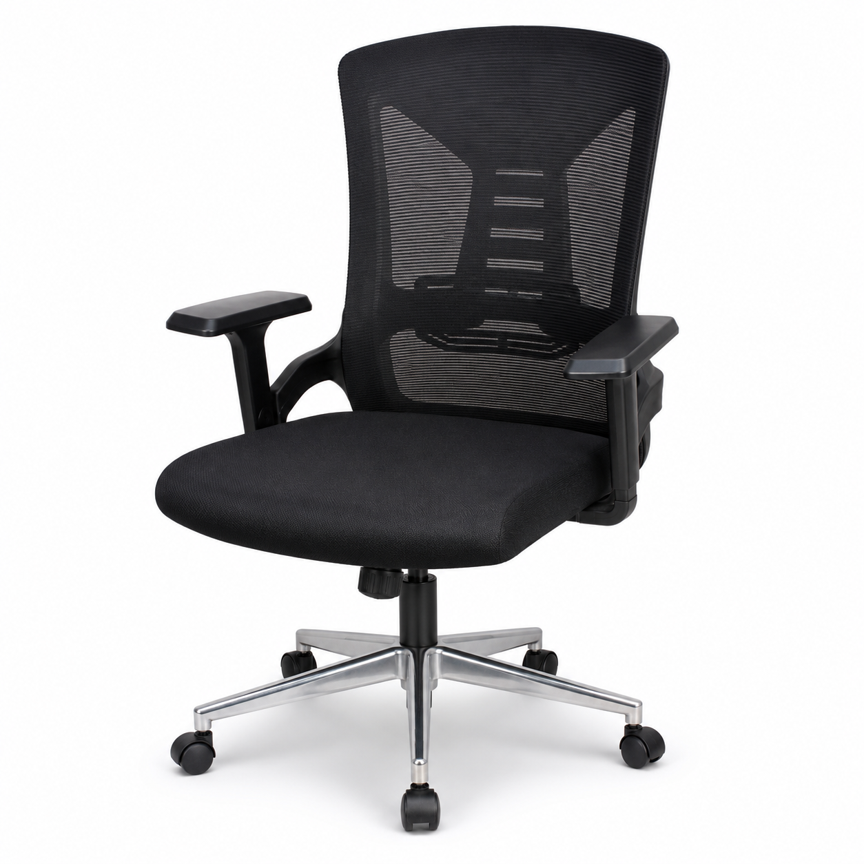 Ergonomic Mesh Office Chair Mid-Back Desk Chair with Built-In Lumbar Support, Comfort Padded Cushion, 360° Swivel Chrome 5-Star Base for Home Office, Workspace (Black)