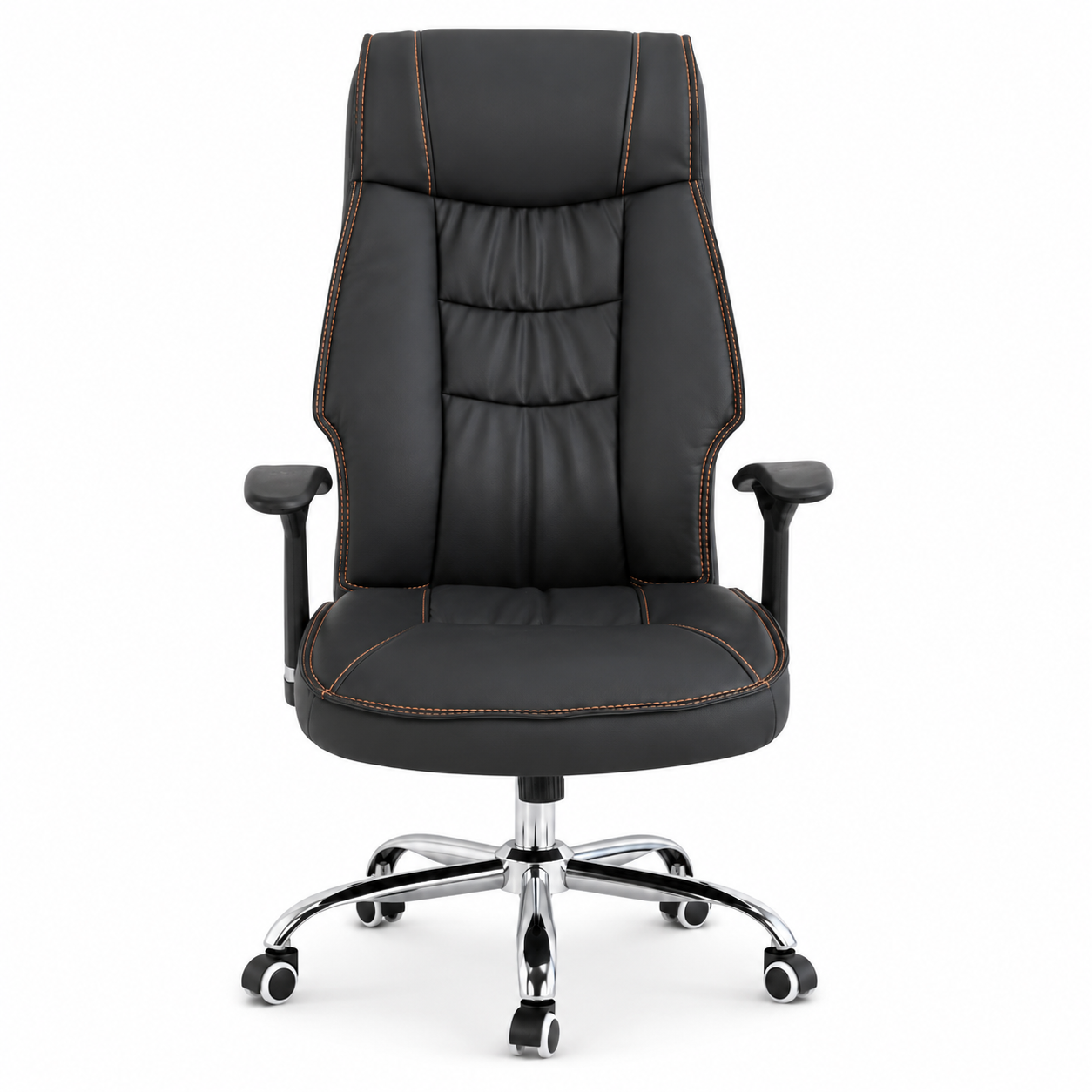 Premium Ergonomic Executive Office High-Back Padded Luxury Desk Chair with Contrast Stitching, 360° Swivel Chrome Base & Adjustable Height Workstation (Black)