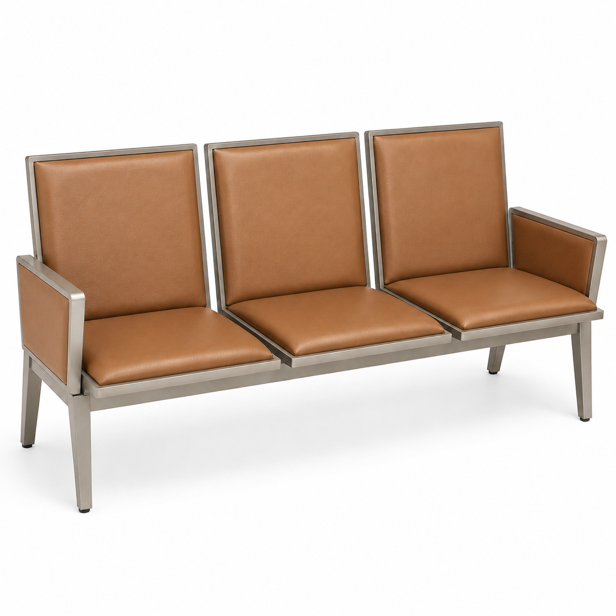 Executive 3-Seater Waiting Bench Sofa – Premium Metal Reception Airport Bench with Cushioned PU Leather Padding and Side Armrests for Office, Clinic Lounge, Salon, Bank