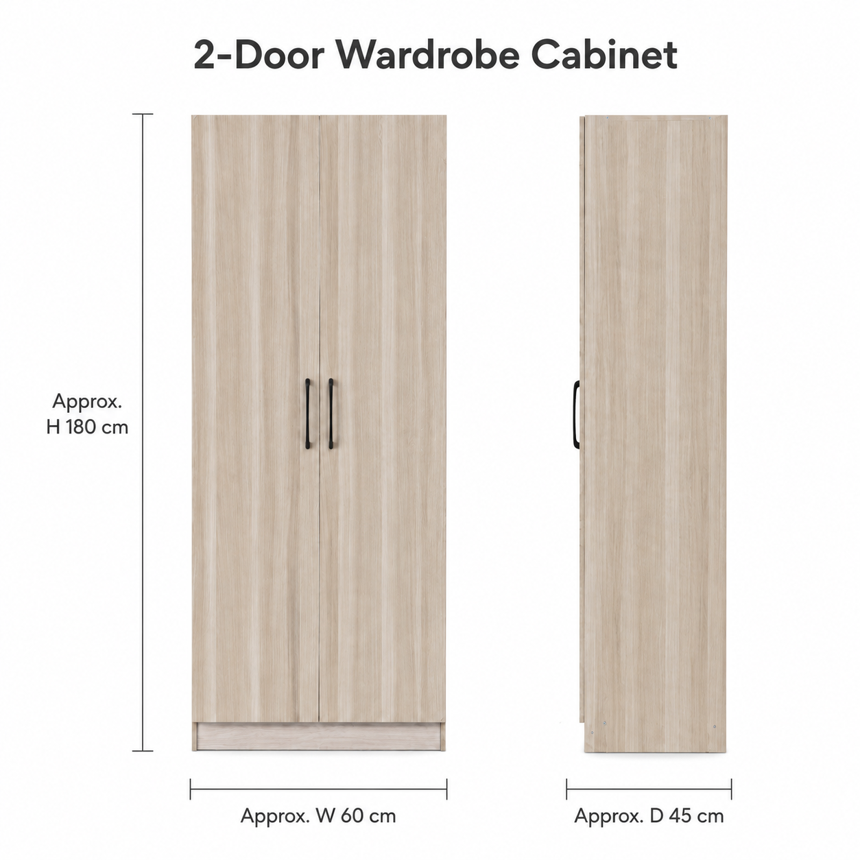 Modern 2-Door Wooden Wardrobe Closet Cabinet with Hanging Rod & Storage Shelves - Slim Space-Saving Bedroom Armoire (60x45x180cm)