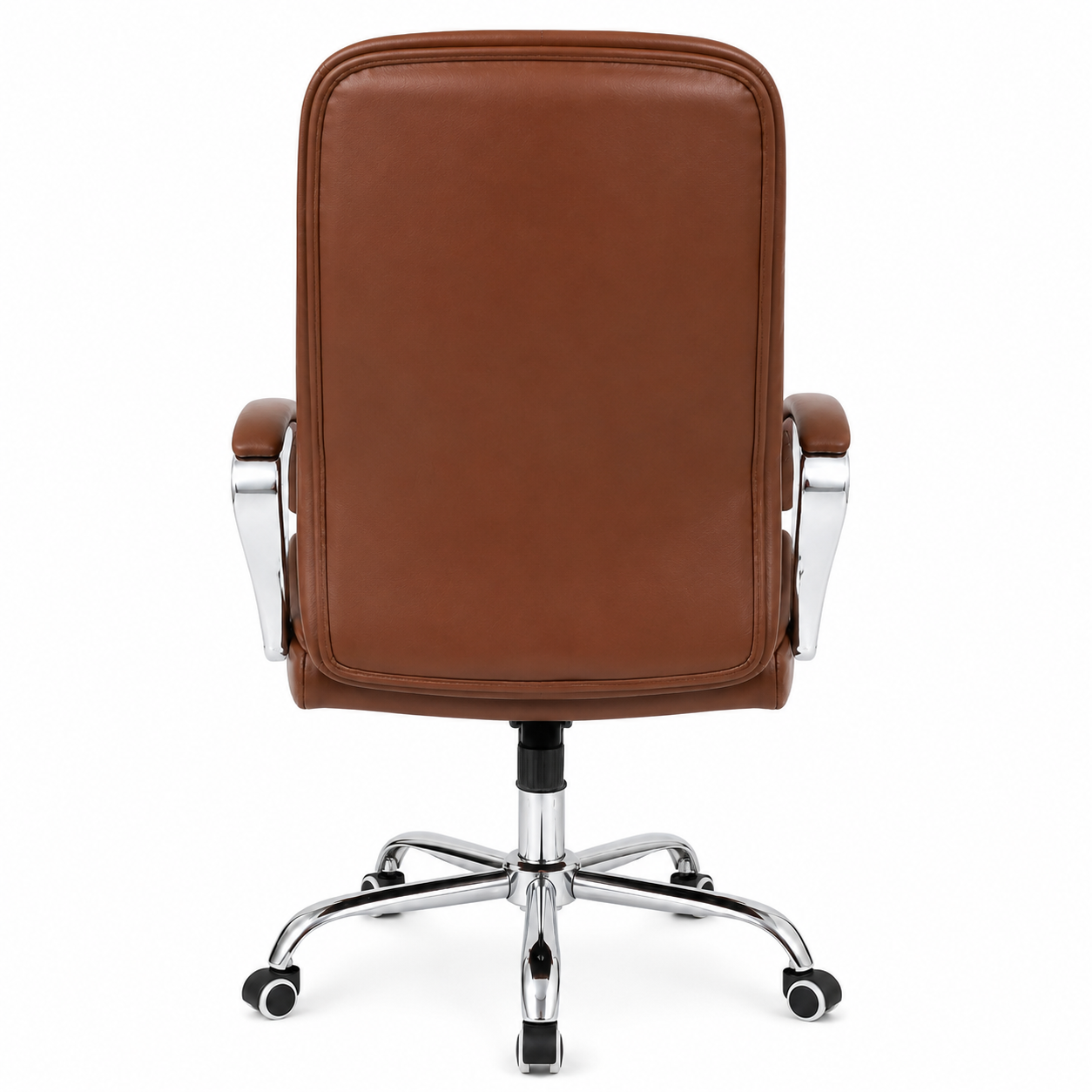 Executive High-Back Office Chair, Diamond Quilted PU Leather Desk Chair with Padded Chrome Armrests & Base - Brown