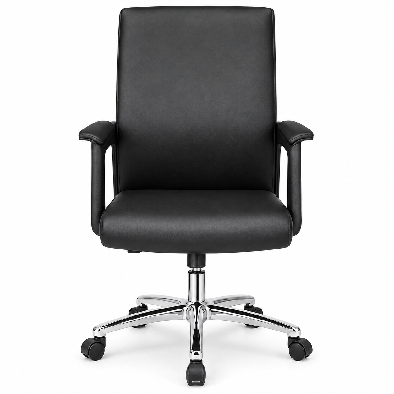 Ergonomic Mid-Back PU Leather Executive Office Chair with Chrome Base & Padded Armrests - 360° Swivel Height-Adjustable Computer Desk Chair (Black)