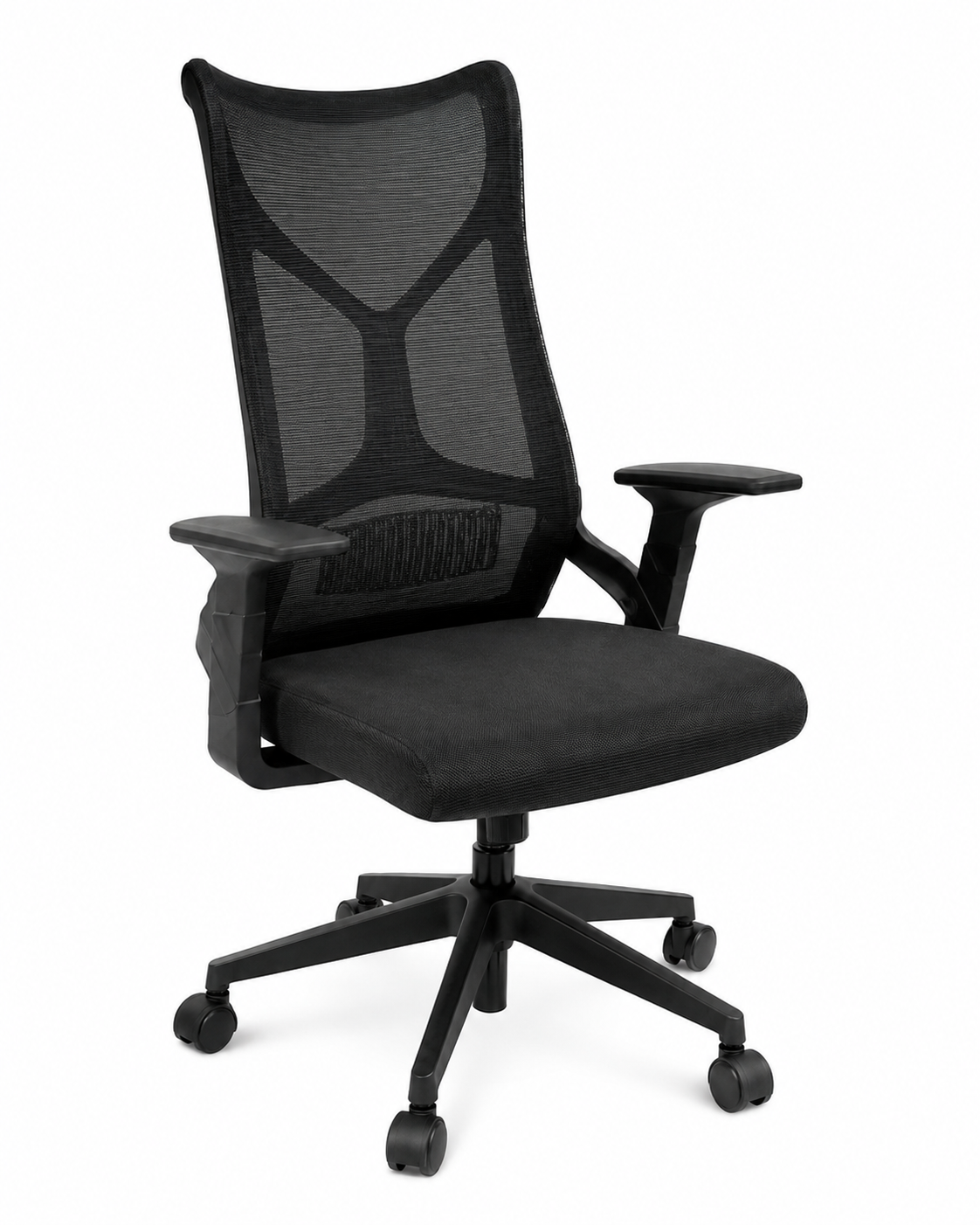 Ergonomic High-Back Mesh Office Chair with Lumbar Support & Padded Seat - 360° Swivel Executive Desk Chair with Adjustable Height (Black)