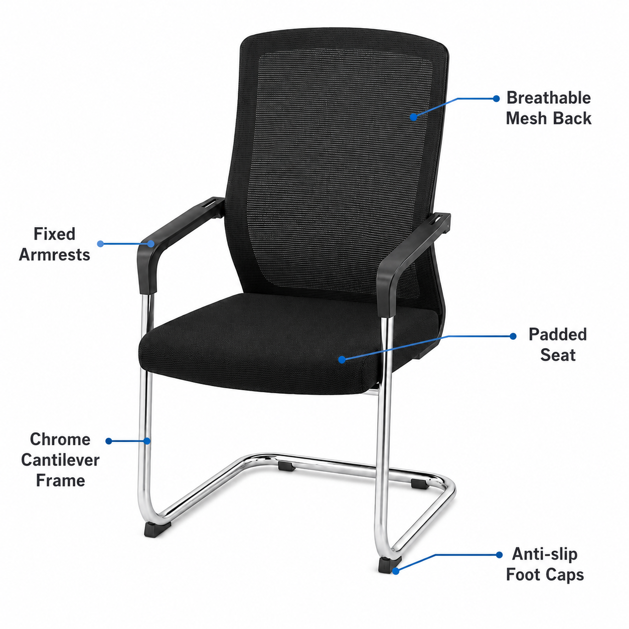 Ergonomic Mid-Back PU Leather Executive Office Chair with Chrome Base & Padded Armrests - 360° Swivel Height-Adjustable Computer Desk Chair (Black)
