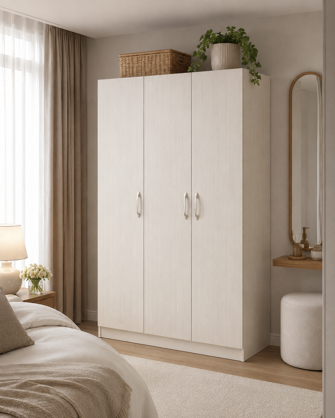 Modern 3-Door Wooden Wardrobe Closet Cabinet with Shelves & Hanging Rail - Large Bedroom Storage Armoire (120x45x180cm)