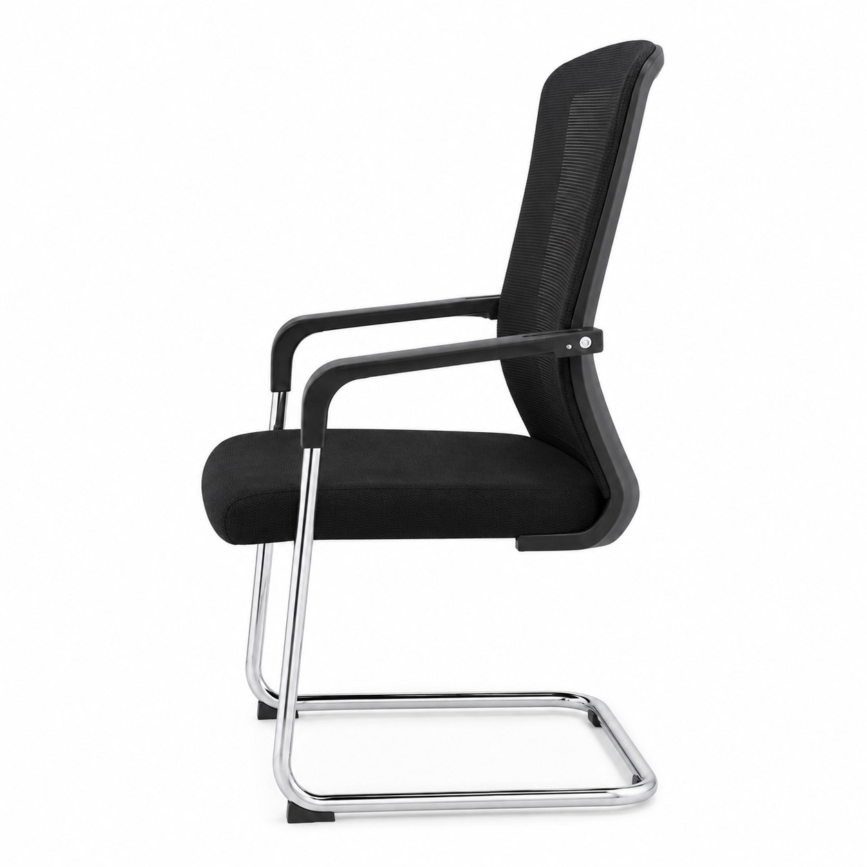 Ergonomic Mid-Back PU Leather Executive Office Chair with Chrome Base & Padded Armrests - 360° Swivel Height-Adjustable Computer Desk Chair (Black)