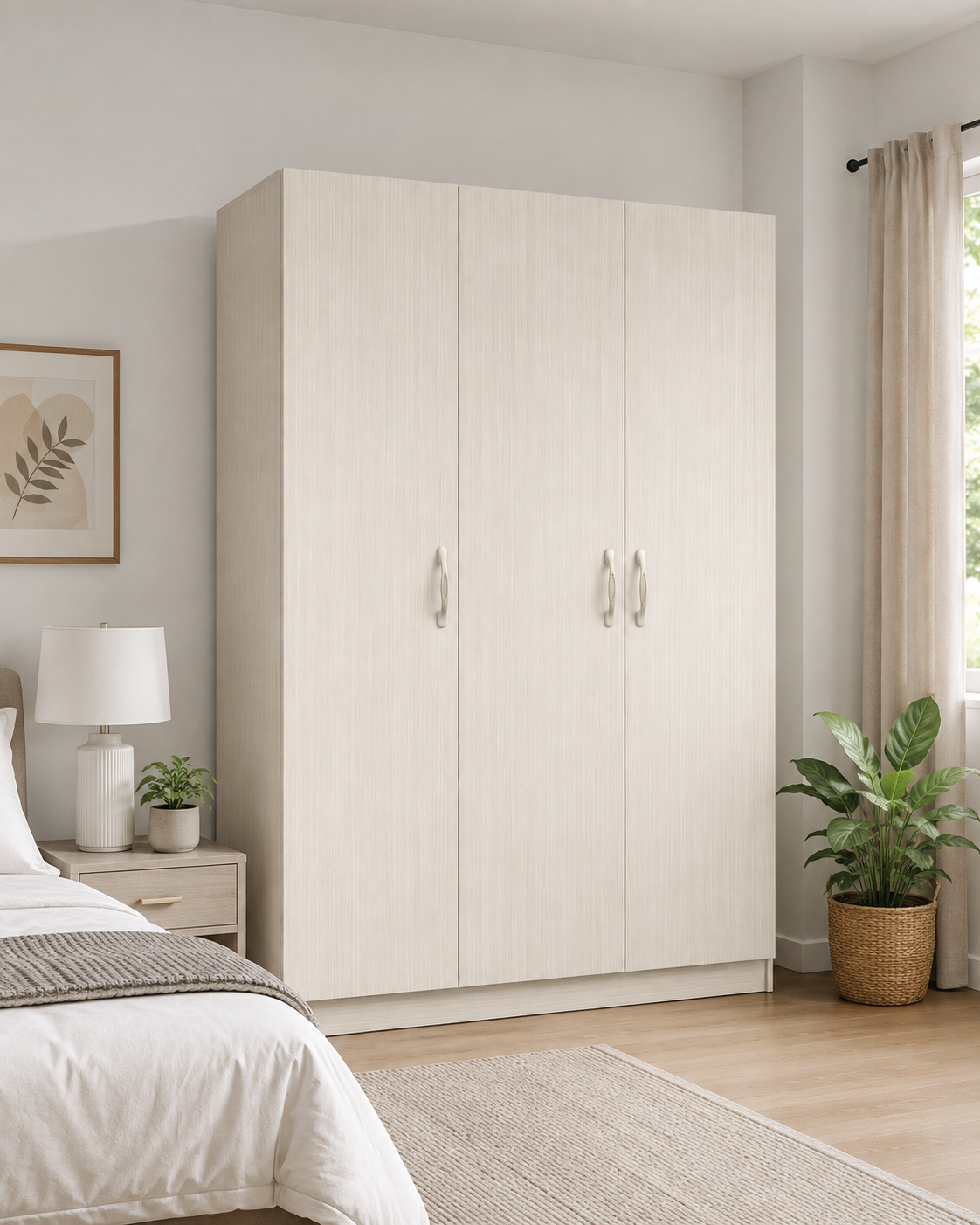 Modern 3-Door Wooden Wardrobe Closet Cabinet with Shelves & Hanging Rail - Large Bedroom Storage Armoire (120x45x180cm)