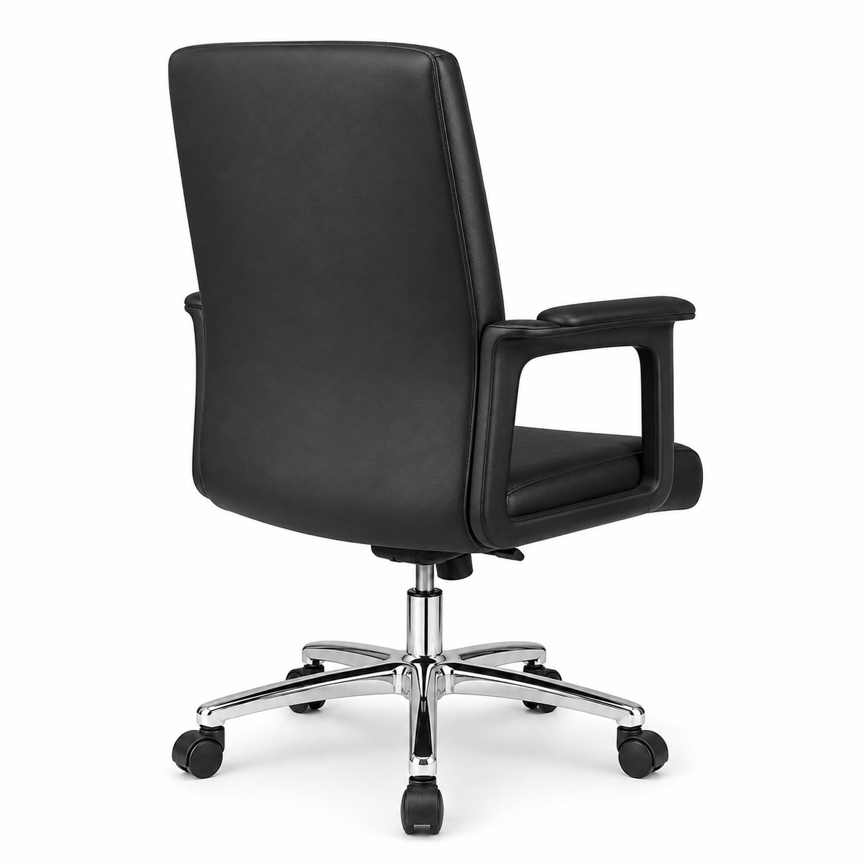 Ergonomic Mid-Back PU Leather Executive Office Chair with Chrome Base & Padded Armrests - 360° Swivel Height-Adjustable Computer Desk Chair (Black)