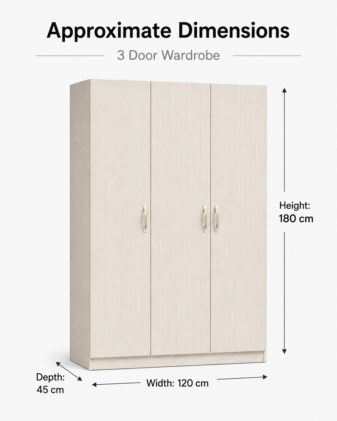 Modern 3-Door Wooden Wardrobe Closet Cabinet with Shelves & Hanging Rail - Large Bedroom Storage Armoire (120x45x180cm)