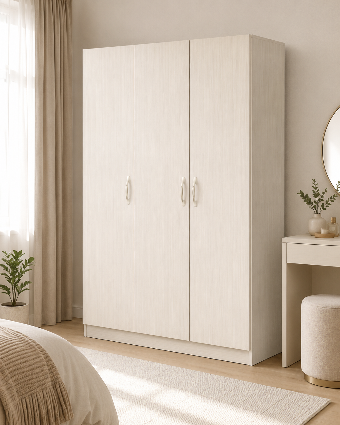 Modern 3-Door Wooden Wardrobe Closet Cabinet with Shelves & Hanging Rail - Large Bedroom Storage Armoire (120x45x180cm)