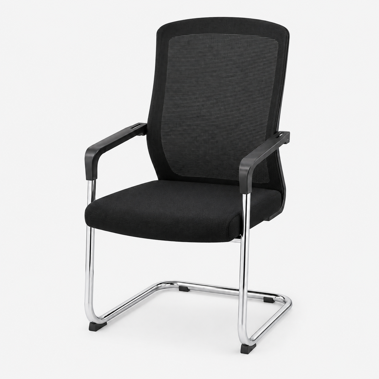 Ergonomic Mid-Back PU Leather Executive Office Chair with Chrome Base & Padded Armrests - 360° Swivel Height-Adjustable Computer Desk Chair (Black)