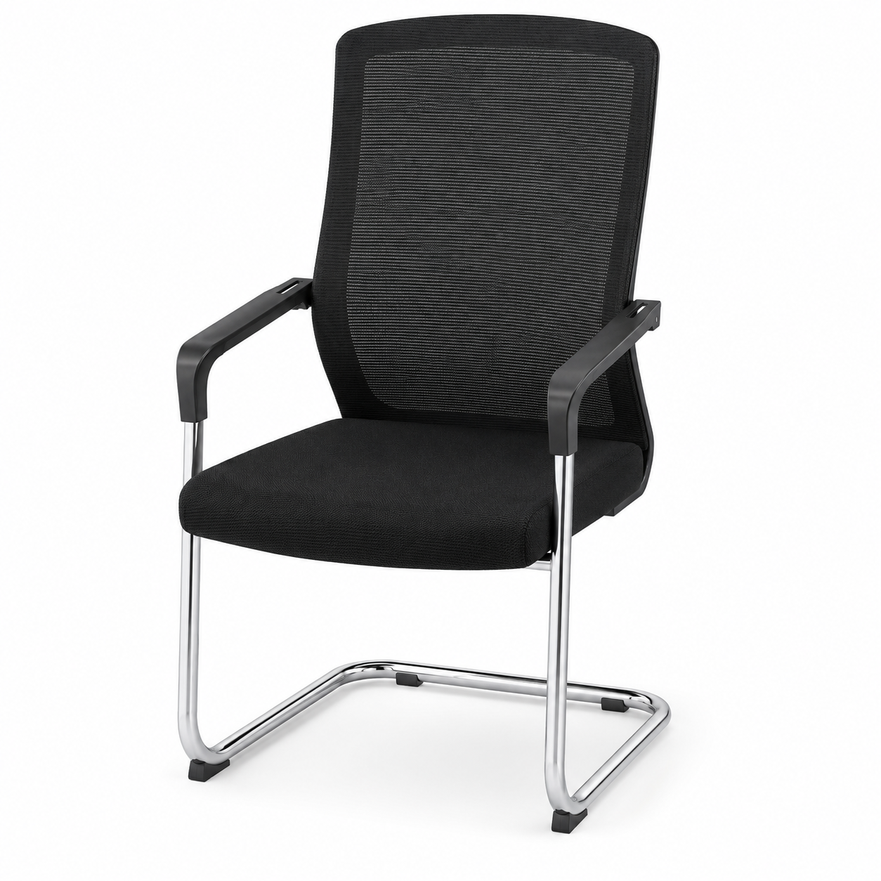 Ergonomic Mid-Back PU Leather Executive Office Chair with Chrome Base & Padded Armrests - 360° Swivel Height-Adjustable Computer Desk Chair (Black)