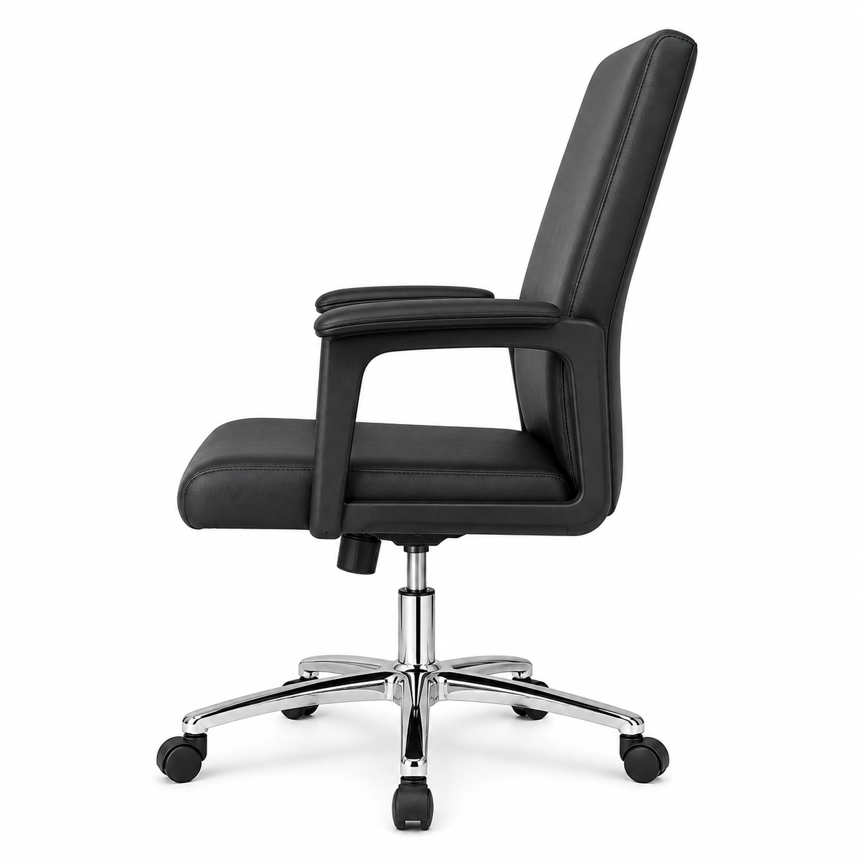 Ergonomic Mid-Back PU Leather Executive Office Chair with Chrome Base & Padded Armrests - 360° Swivel Height-Adjustable Computer Desk Chair (Black)