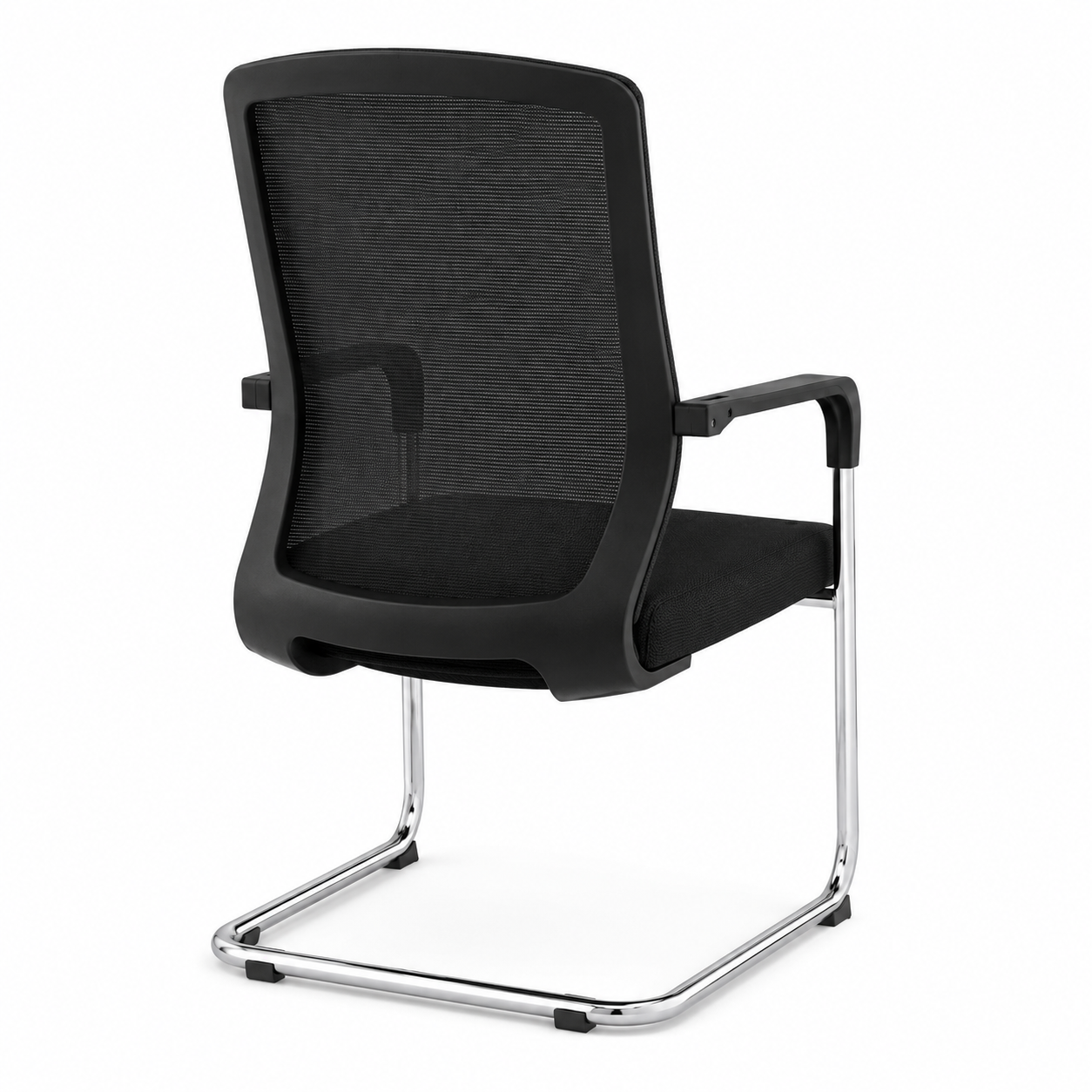 Ergonomic Mid-Back PU Leather Executive Office Chair with Chrome Base & Padded Armrests - 360° Swivel Height-Adjustable Computer Desk Chair (Black)