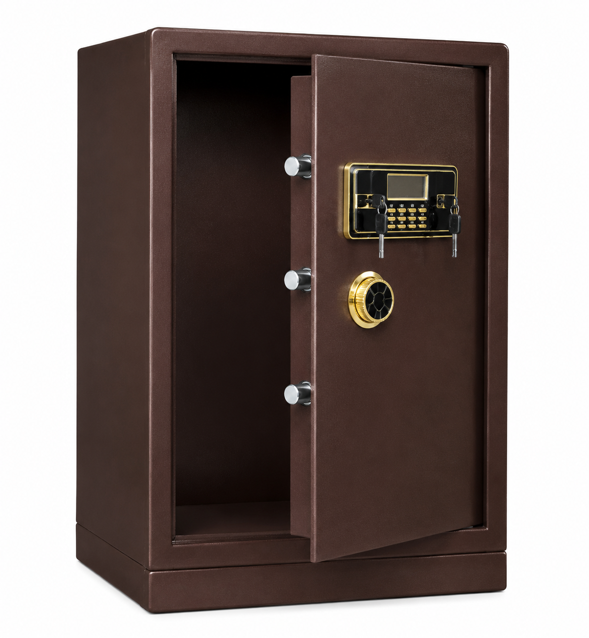 Heavy-Duty Electronic Digital Keypad Security Safe Box with Dual Key Lock, LCD Screen & Solid Steel Locking Bolts - Coffee Brown