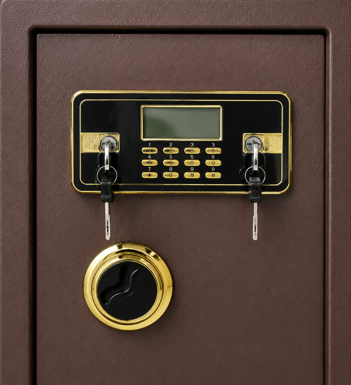Heavy-Duty Electronic Digital Keypad Security Safe Box with Dual Key Lock, LCD Screen & Solid Steel Locking Bolts - Coffee Brown