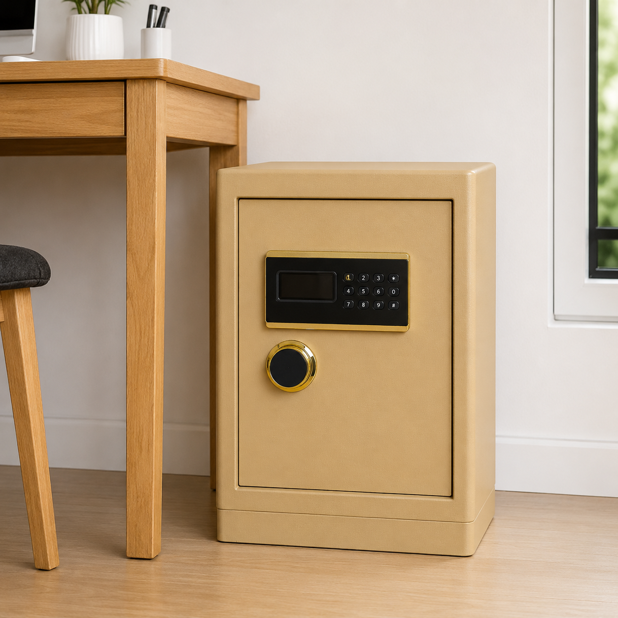 Heavy-Duty Electronic Digital Keypad Security Safe Box with Dual Key Lock, LCD Screen & Solid Steel Locking Bolts - Coffee Brown