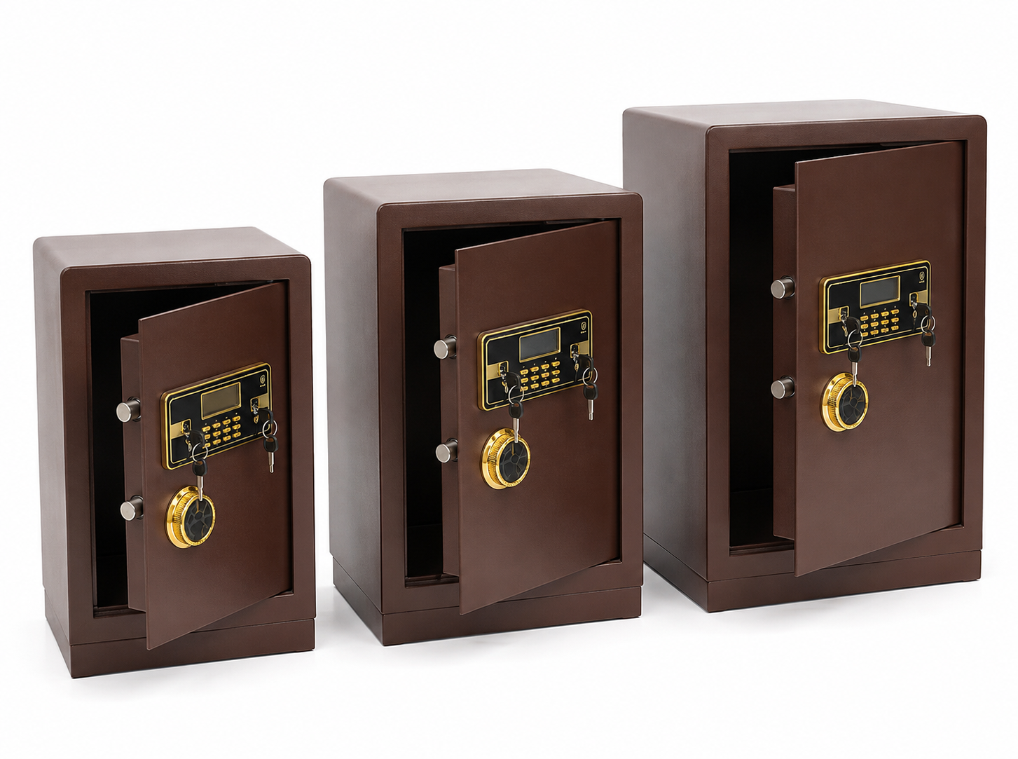 Heavy-Duty Electronic Digital Keypad Security Safe Box with Dual Key Lock, LCD Screen & Solid Steel Locking Bolts - Coffee Brown