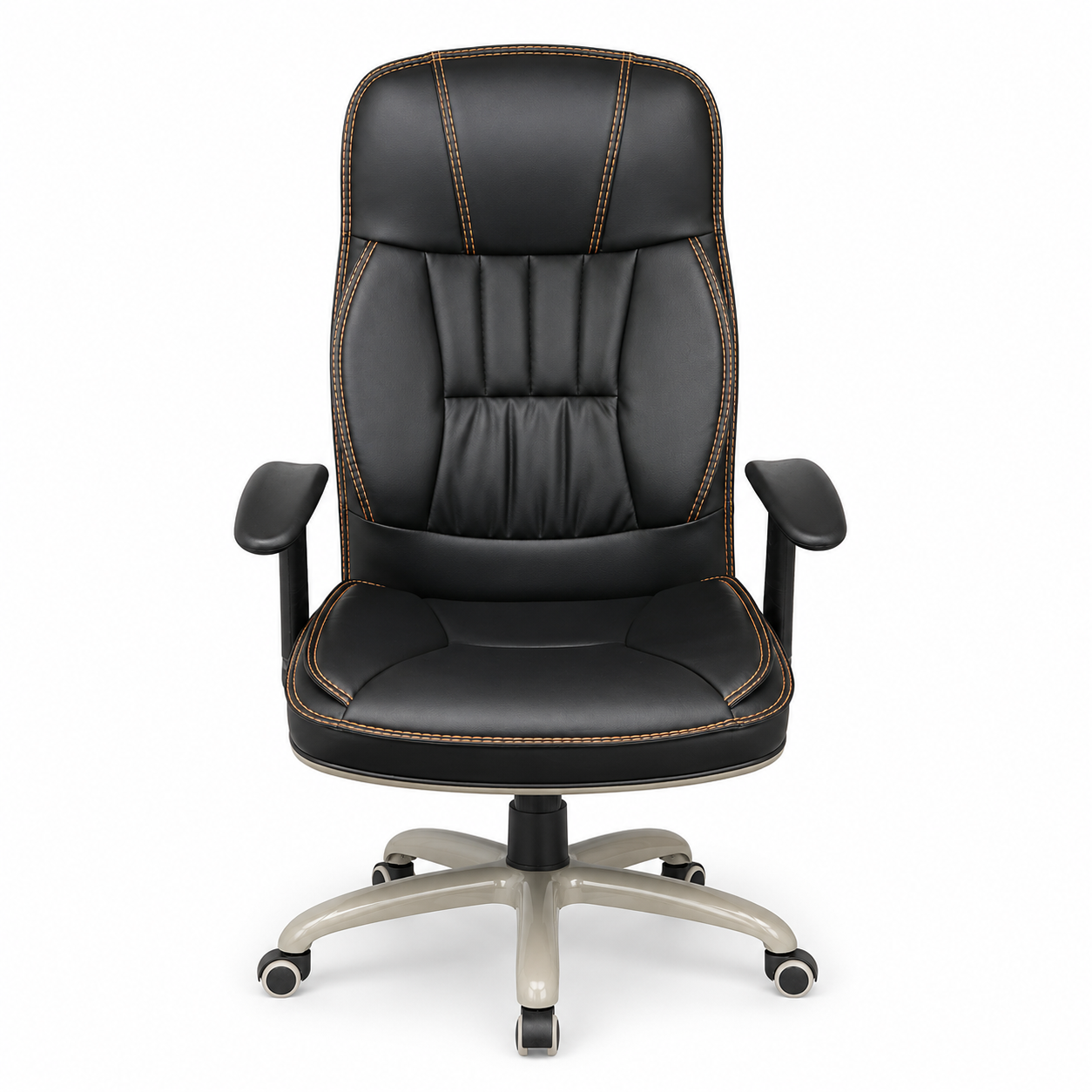 Ergonomic High-Back Executive Office Chair - Padded PU Leather Swivel Desk Chair with Lumbar Support, Thick Cushion Seat & Smooth Rolling Wheels for Home Office & Study (Black)