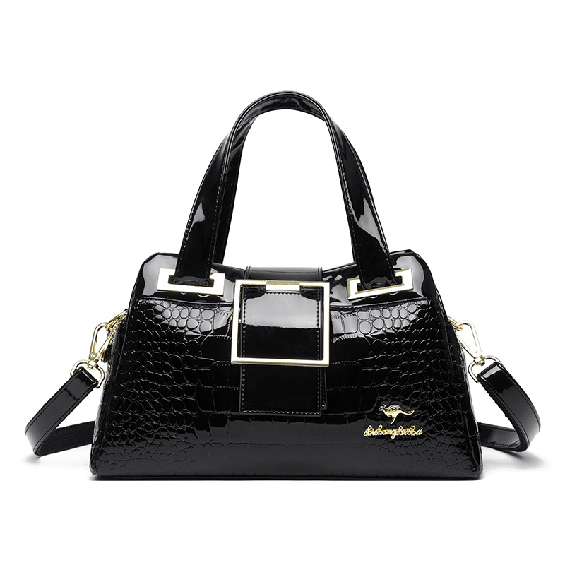 Hot Sale Patent Leather Crocodile Embossed Tote Bag - Vintage European Style Ladies Shoulder & Crossbody Bag Large Capacity Handbag for Women