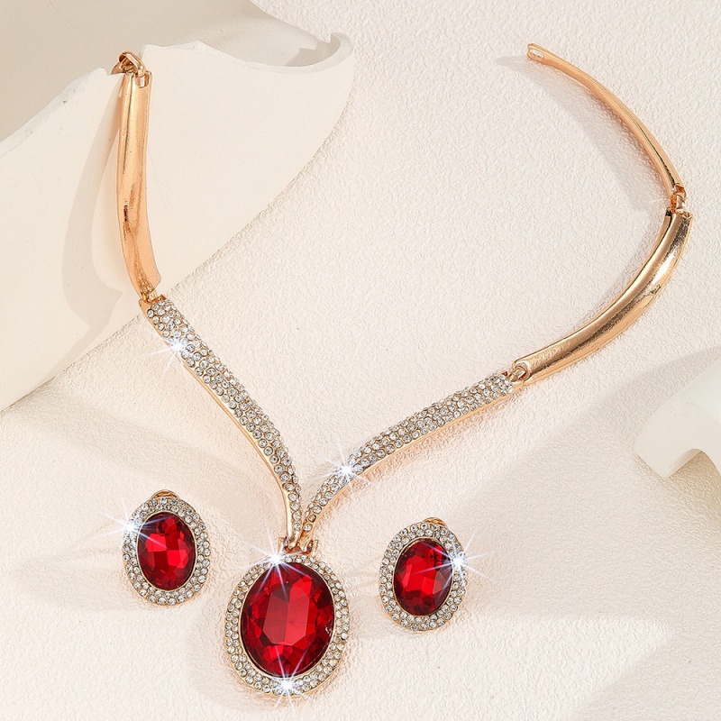 High-endHot Sale Oil Wax Leather Underarm Bag & Bridal Jewelry Set - Luxury White Rhinestone & Red Crystal Necklace Earring Set Vintage Tote Purse for Women