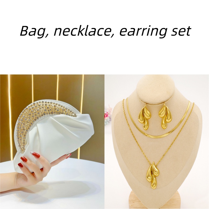 New Luxury Women's Handbag Set - Elegant Tote, Clutch & Shoulder Bag with Drop Earrings Necklace Jewelry for Weddings, Parties & Evening Gowns