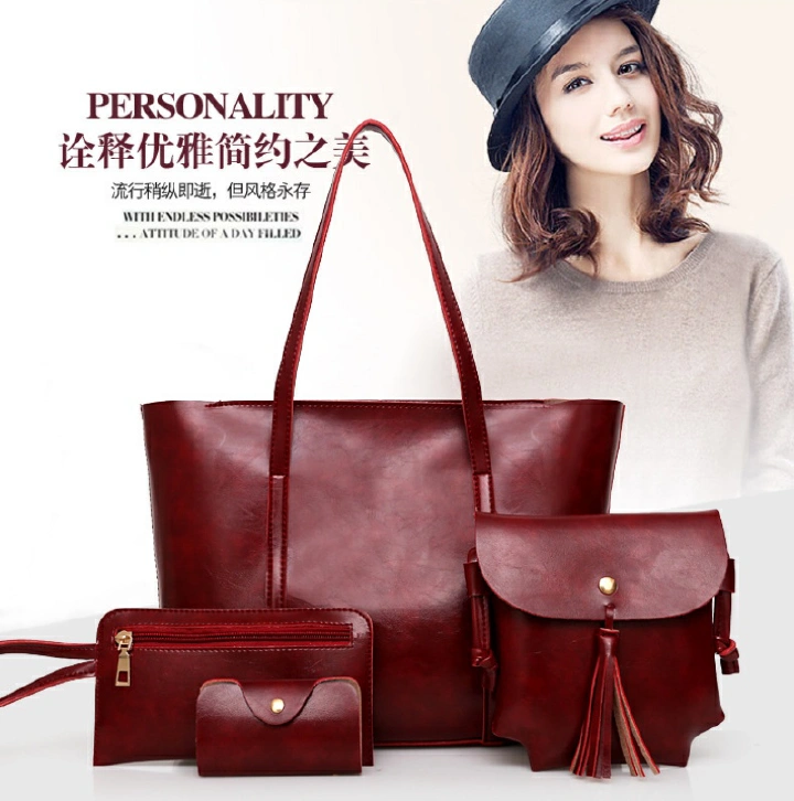 Hot Sale New Fashion Women Handbag Set Vintage Oil Wax Leather Tote Shoulder Crossbody Bag 4pcs