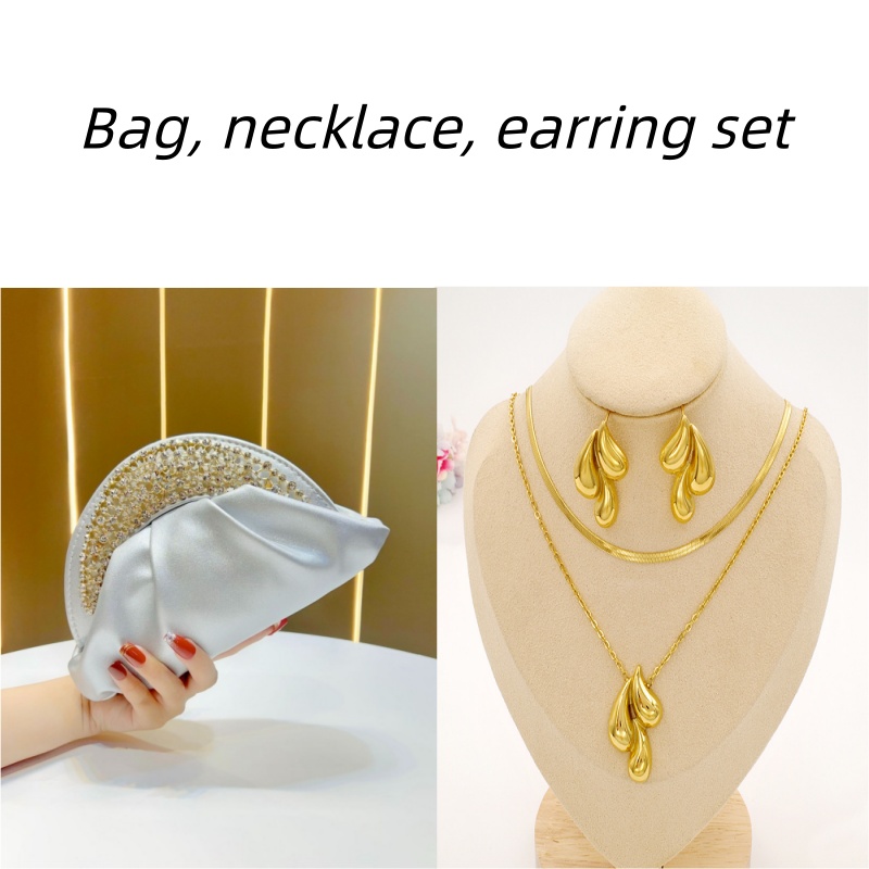 New Luxury Women's Handbag Set - Elegant Tote, Clutch & Shoulder Bag with Drop Earrings Necklace Jewelry for Weddings, Parties & Evening Gowns
