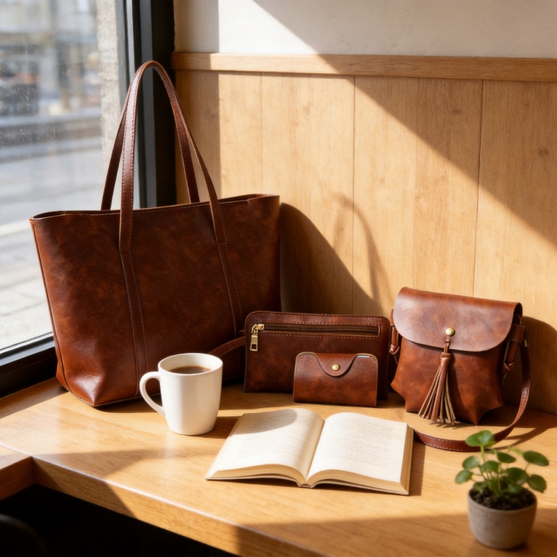 Hot Sale New Fashion Women Handbag Set Vintage Oil Wax Leather Tote Shoulder Crossbody Bag 4pcs
