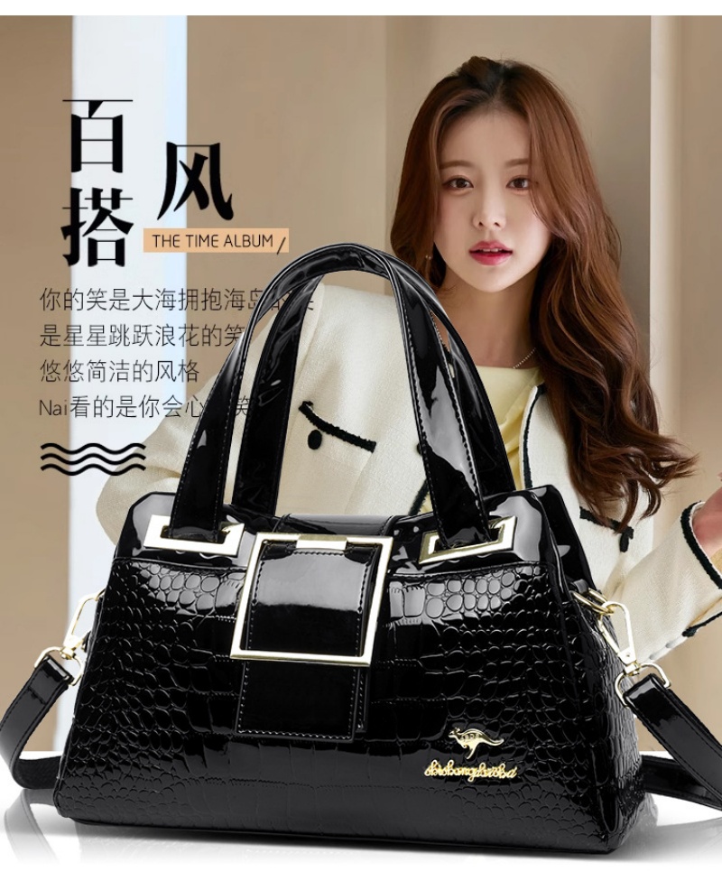 Hot Sale Patent Leather Crocodile Embossed Tote Bag - Vintage European Style Ladies Shoulder & Crossbody Bag Large Capacity Handbag for Women