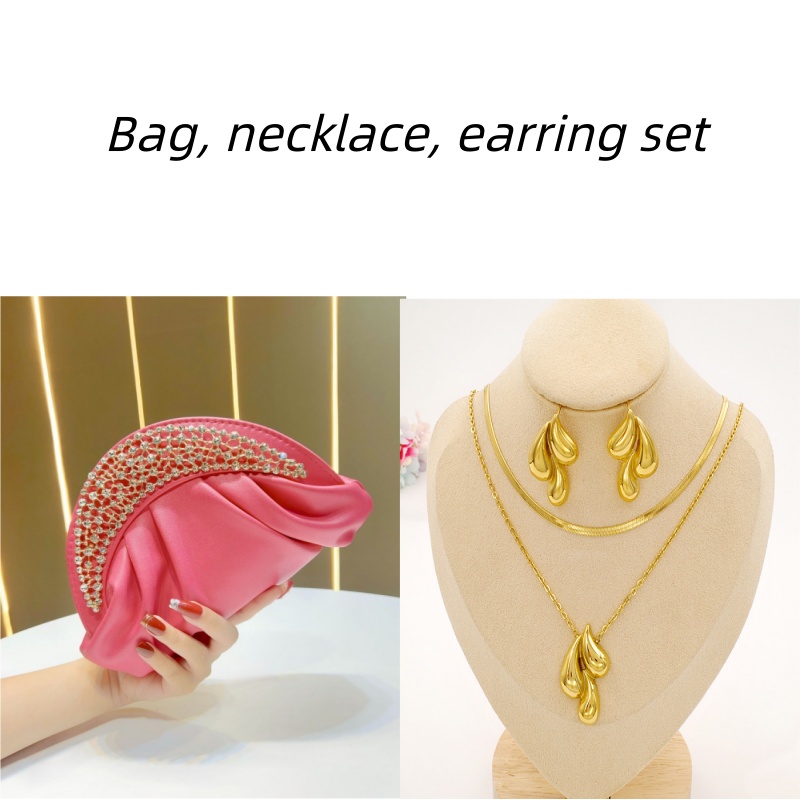 New Luxury Women's Handbag Set - Elegant Tote, Clutch & Shoulder Bag with Drop Earrings Necklace Jewelry for Weddings, Parties & Evening Gowns