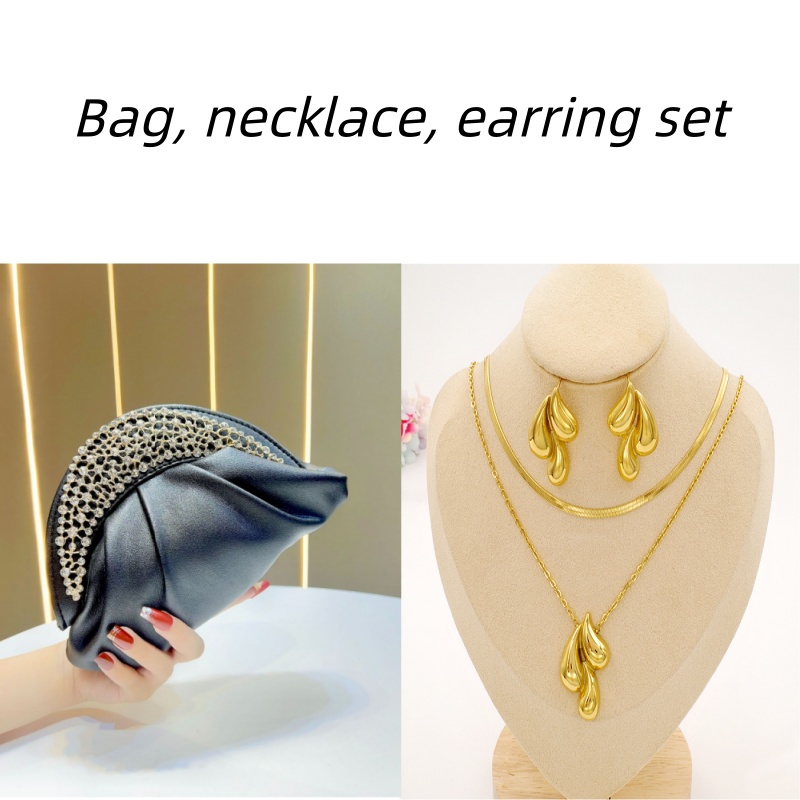 New Luxury Women's Handbag Set - Elegant Tote, Clutch & Shoulder Bag with Drop Earrings Necklace Jewelry for Weddings, Parties & Evening Gowns
