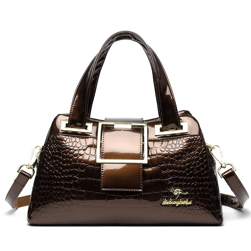 Hot Sale Patent Leather Crocodile Embossed Tote Bag - Vintage European Style Ladies Shoulder & Crossbody Bag Large Capacity Handbag for Women