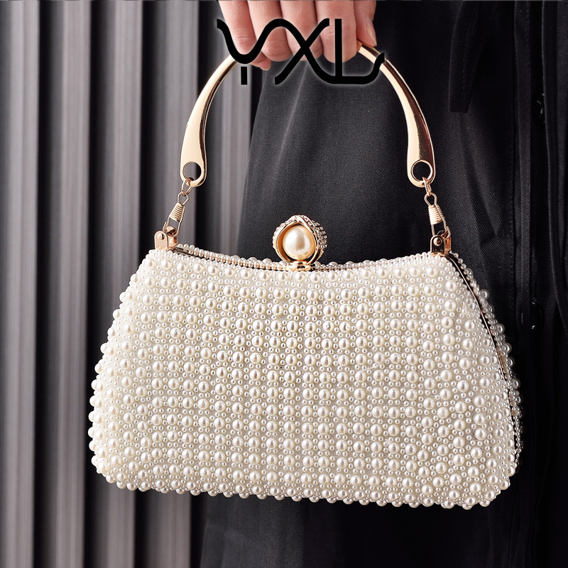 Hot Sale Pearl Evening Bag & Jewelry Set - Vintage European Style Party Clutch with Flower Necklace & Earrings Elegant Wedding Accessories for Women