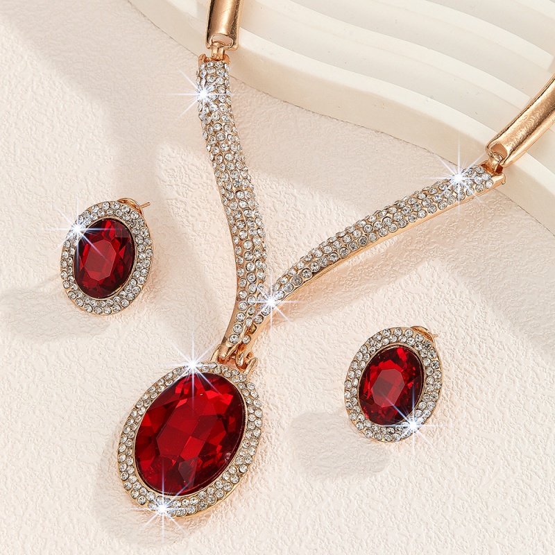 High-endHot Sale Oil Wax Leather Underarm Bag & Bridal Jewelry Set - Luxury White Rhinestone & Red Crystal Necklace Earring Set Vintage Tote Purse for Women