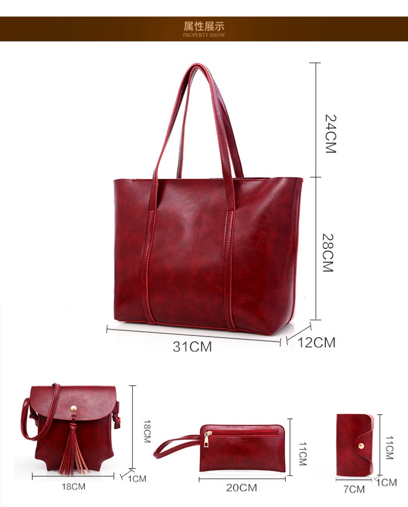 Hot Sale New Fashion Women Handbag Set Vintage Oil Wax Leather Tote Shoulder Crossbody Bag 4pcs